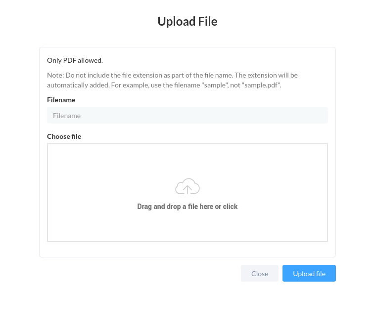 Upload File modal screen